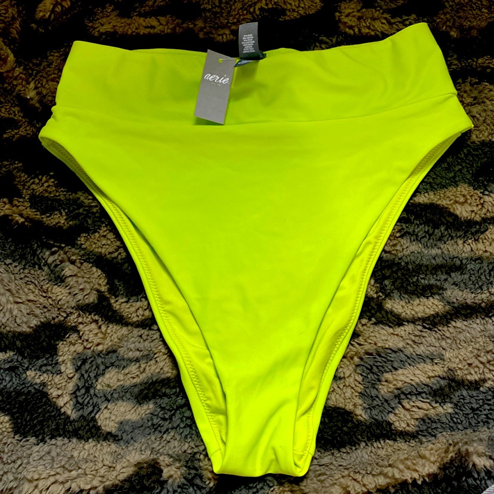 Arie bikini high waisted bottoms, cheeky, lime green, medium.
